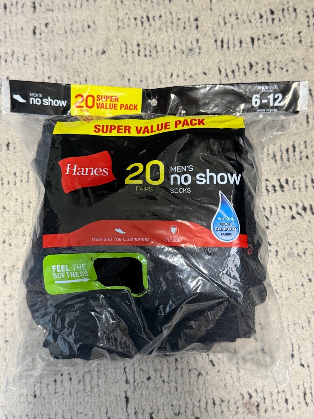 Hanes Men's No Show Socks 20-Pack Black